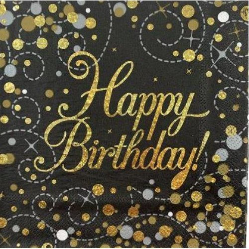Sparkling Fizz Black Gold Napkin 33cm HBirthday